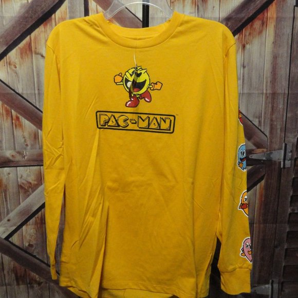PacMan Long-Sleeved spell out & character~Yellow~NWT~Gamer~old school - Picture 2 of 6